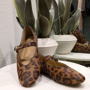 Madewell Hera Ballet Flats Women 9 Leopard Real Calf Hair Buckle Mary Jane NT863